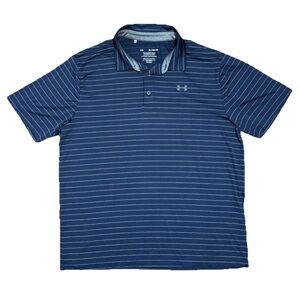 Under Armour Playoff Polo Shirt Mens XL Blue Striped Performance Golf Athletic